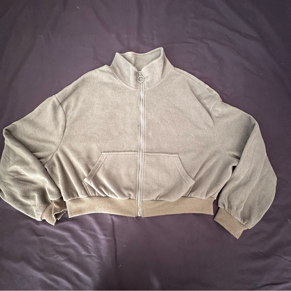 Olive Green Zip-Up Crop Top
